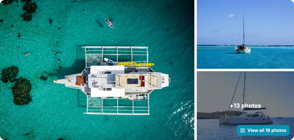 Screenshot: a boat page photo mosaic with the view all photos button